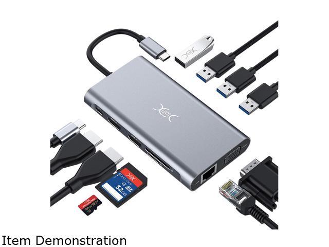 3.5mm USB C Hub Multiport Adapter Type-C +VGA Plug and Play +Audio 10‑in‑1 Docking Station Adapter with USB3.03+HDMI 4K+TF+SD+RJ45 Gigabit Network Card+PD
