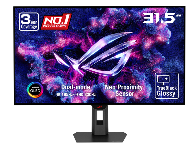 ASUS ROG Strix 32'' DUAL MODE UHD 4K 165Hz Full HD 330Hz FreeSync Premium Pro & G-Sync Compatible HDR400 USB-C KVM OLED Gaming Computer Monitor with Height Adjustable, Swivel, Tilt Stand XG32UCWG
