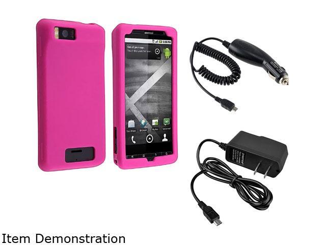 Motorola Droid X Silicone Soft Skin (Hot Pink) + Car + Travel Charger Adapter