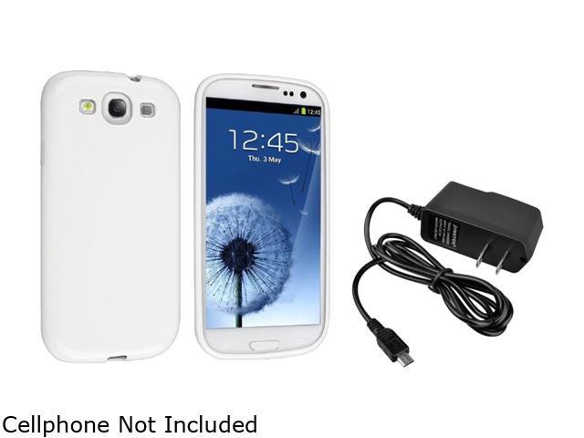 White TPU Rubber Case + 1 Travel/Wall Charger compatible with Galaxy S III i9300