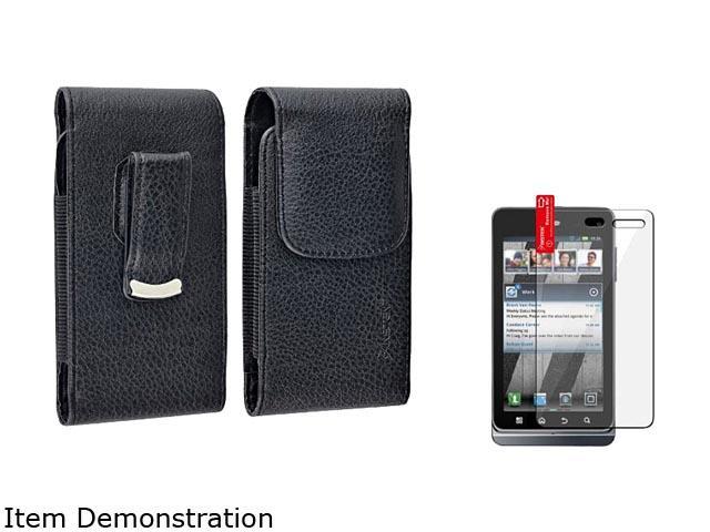 Black Leather Holster Pouch with Magnetic Flap + SCREEN PROTECTOR GUARD compatible with Motorola Droid 3 XT862