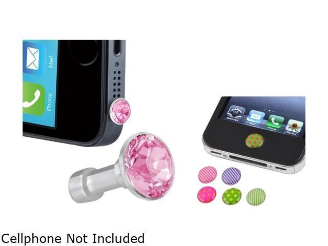 Blink Pink Diamond Headset Dust Cap+Cool Button Sticker compatible with iPhone® 4 4S 4G