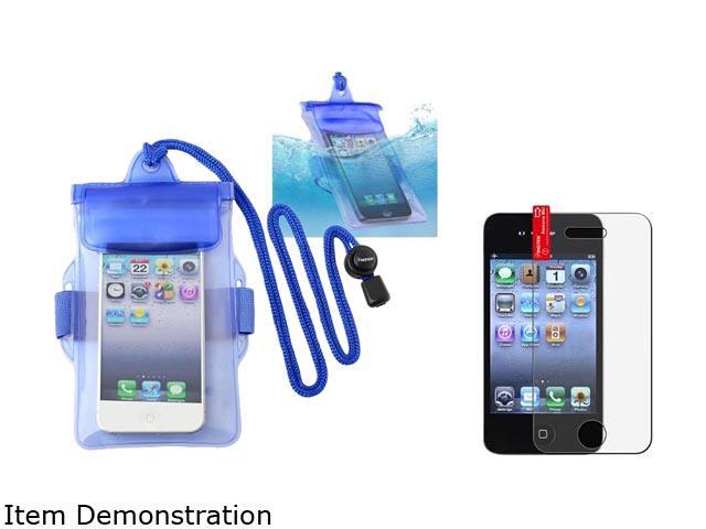 Blue Waterproof Bag Case Skin+Anti Glare Screen Protector Compatible With iPhone® 4 4S