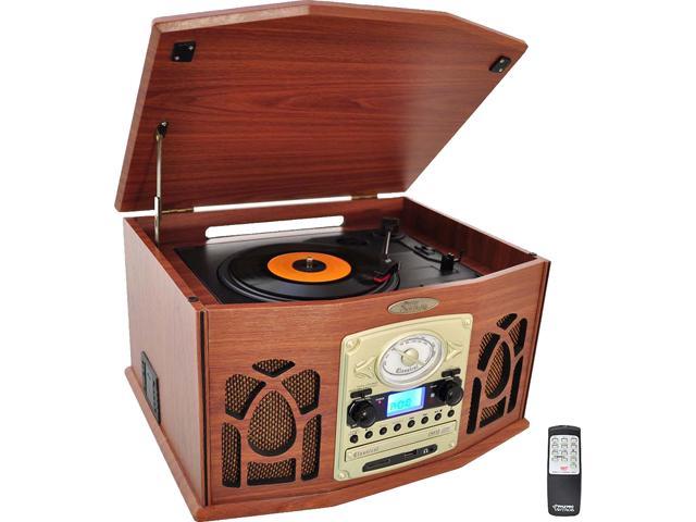 Retro Vintage Turntable with CD/MP3/Casette/Radio/USB/SD With Aux-In And Vinyl-to-MP3 Encoding & iPod Player (Wood Finish)