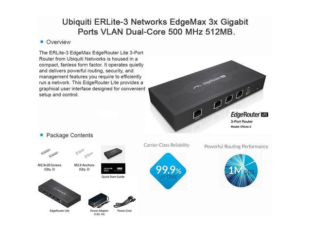 Ubiquiti ERLite-3-US Edgemax EdgeRouter Lite-3 3x Gigabit LAN Ports 