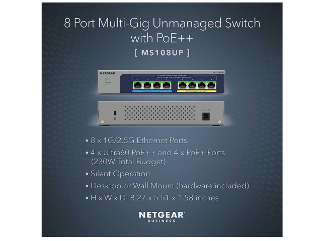 Netgear 8-port Ultra60 PoE++ Multi-Gigabit (2.5G) Ethernet Plus Switch - 8  Ports - 2.5