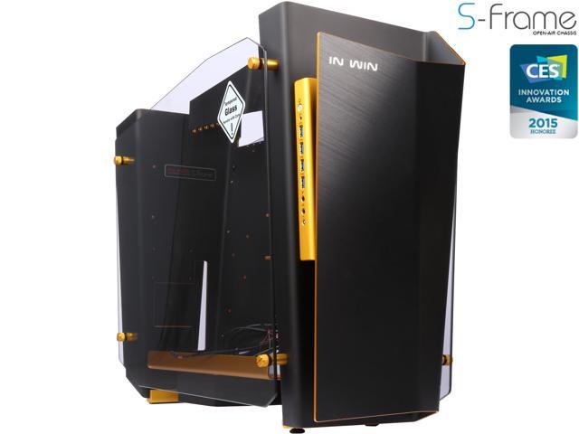IN WIN S-FRAME (BLACK/GOLD) Black Aluminum / Tempered Glass Open-Air Computer Case Support ATX12V/EPS size(Up to 220mm) Power Supply