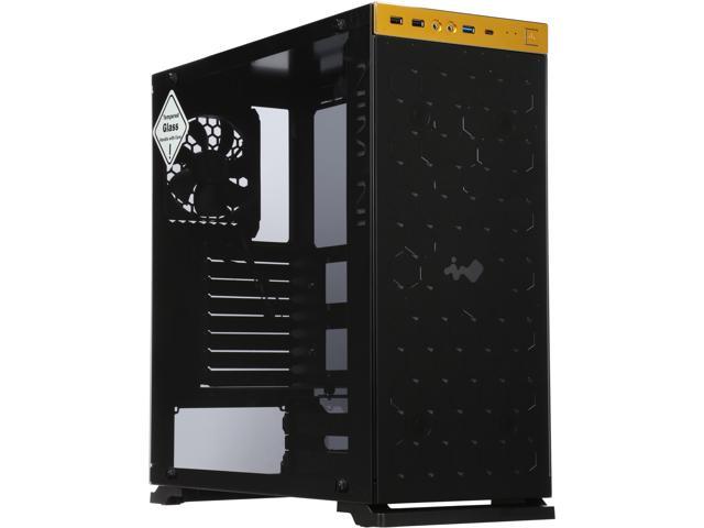 IN WIN 805 GOLD / Black Aluminum / Tempered Glass ATX Mid Tower Computer Case Compatible with ATX 12V/EPS (up to 220mm) Power Supply