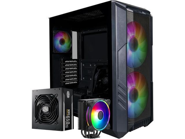 Cooler Master HAF 500 High-Airflow Mid-Tower ATX Gaming Case + Hyper 212 Halo CPU Cooler 140W TDP +  650W Gold PSU – 3x  ARGB Fans, 120mm GPU Fan, Mesh Front, Tempered Glass, Cable Management