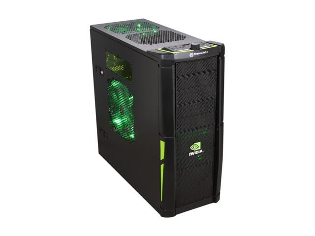 Thermaltake VL200L1W2Z NVIDIA Edition Black and Green Lining ATX Full Tower Gaming Computer Case w/ 2x 120mm Fan (Front & Rear), 1x Front Colorshift LED 120mm Fan, 1x Top Colorshift LED 200mm Fan, 1x Side Colorshift LED 230mm fan & 1x Delta