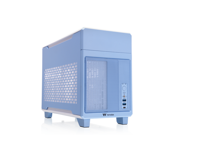 Thermaltake TR100 SFF Chassis; mITX Support 18.9 Liters PCIe 4.0 Riser Cable Included 360mm GPU Clearance 280mm Radiator Support Removable PCIe Bracket, Hydrangea Blue, CA-11A-00SFNN-00