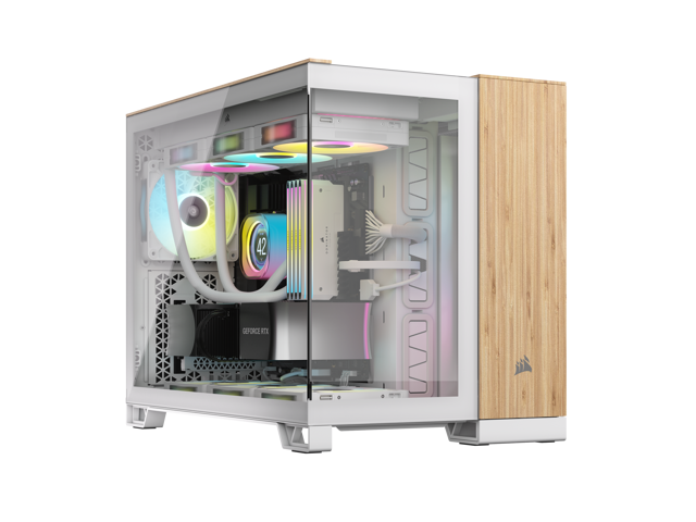 CORSAIR 2500X Micro ATX Dual Chamber PC Case, White/Bamboo, CC-9011288-WW