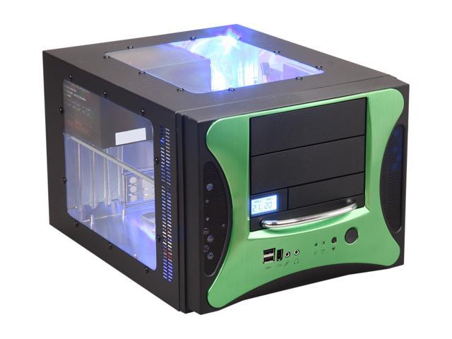 APEVIA X-QPACK2-GN/500 Black/ Green Aluminum Body/ Front Mask Micro ATX Desktop Computer Case 500W Power Supply