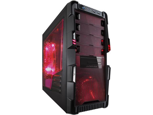 APEVIA X-Hermes X-HERMES-RD Black / Red Steel ATX Mid Tower Computer Case w/ Side Window-Red