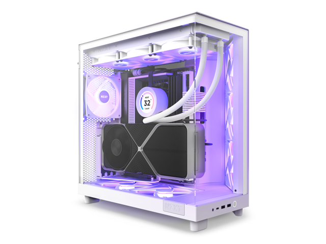 NZXT H6 FLOW RGB Compact Dual-Chamber Mid-Tower Airflow Case, White, CC ...