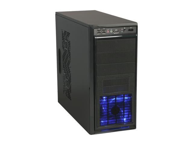 Rosewill ATX Mid Tower Computer Case, Blue LED Fan, Black Steel & Plastic - BLACKBONE