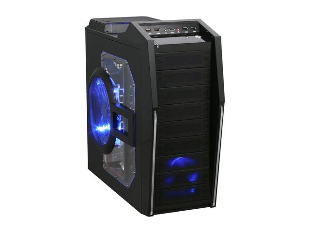 Rosewill CRUISER Black Gaming ATX Mid Tower Computer Case with Side Panel Window, comes with Four Fans-1x Front Blue LED 120mm Fan, 1x Top Blue LED 120mm Fan, 1x Rear 120mm Fan, 1x Side Blue LED 190mm Fan