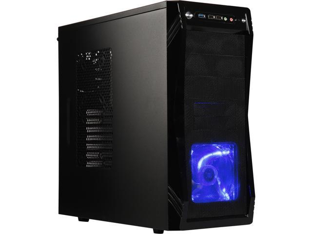 ATX Mid Tower CHALLENGER Rosewill Gaming Computer PC Case Blue LED Front Fan 