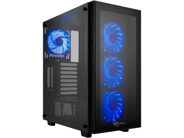 Rosewill CULLINAN MX-Blue ATX Mid-Tower Gaming PC Computer Case, Supports 360mm Liquid Coolers, 4 Blue LED Fans, Max Airflow with PSU Shround Fan Mount, Tempered Glass, Fan Speed Control
