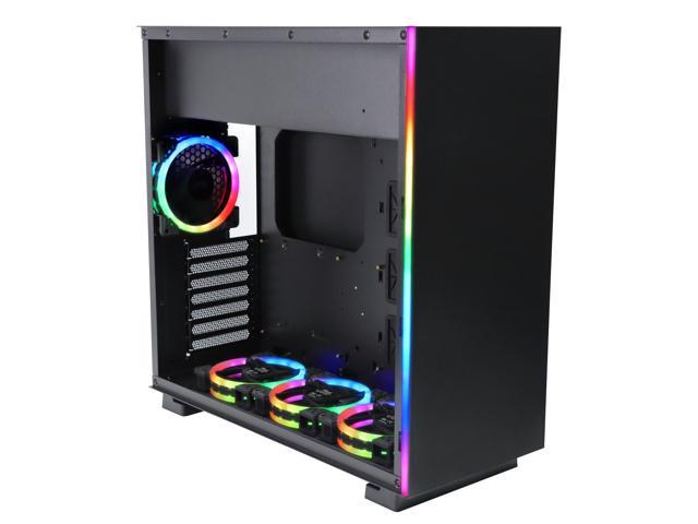 Dual Ring Blue LED Fans ATX Mid Tower Computer Gaming PC Case Tempered Glass 