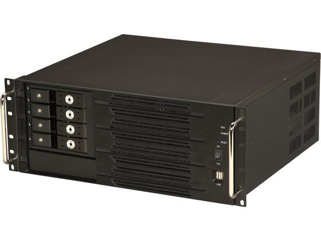 Athena Power RM-4U400SH34TLA Black Aluminum Front Panel and 1.2mm Steel 4U Rackmount Server Case 1 External 5.25" Drive Bays