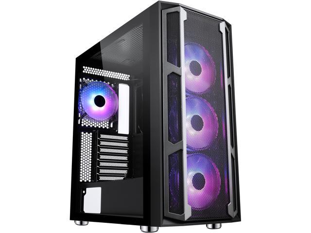 SAMA Space X1-ARGB Black Steel / Tempered Glass ATX Mid Tower Computer Case with 4 x 120mm ARGB LED Fans Pre-Installed