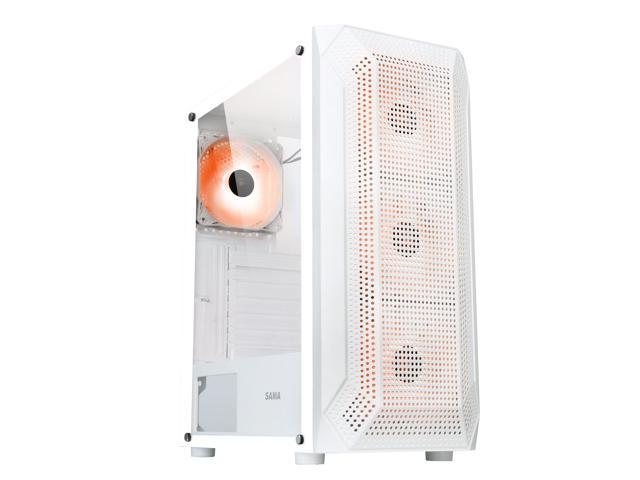 SAMA SAMA-Z4 White Steel / Tempered Glass ATX Mid Tower Computer Case w/ 4  x 120mm ARGB LED Fans (Pre-Installed)