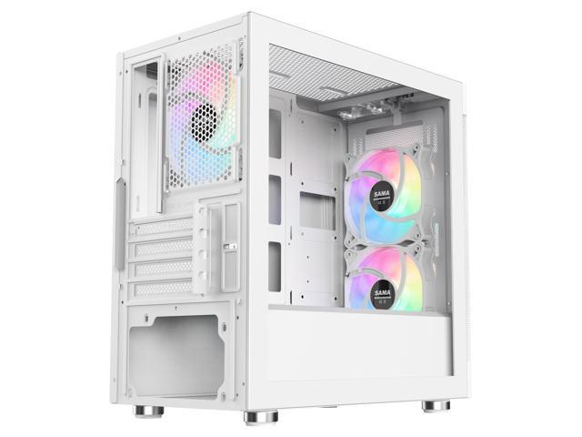 Sama ARGB-Q5-W White USB3.0 Tempered Glass Micro ATX Tower Gaming ...