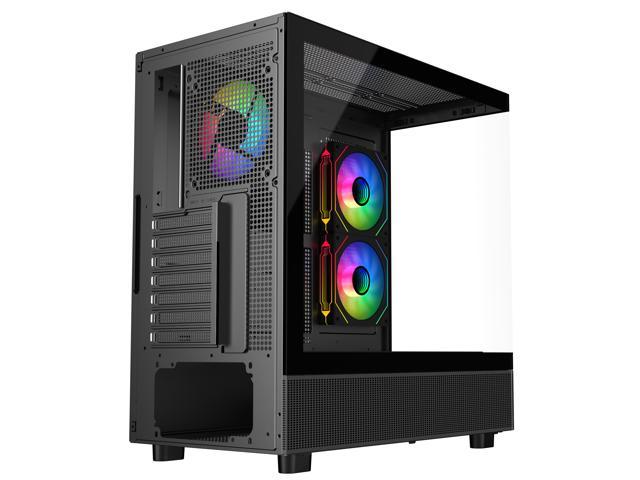 Sama Neview 4361 Black Dual USB3.0 and Type C Tempered Glass ATX Mid Tower  Gaming Computer Case w/ 3 x 120mm ARGB Fans (2 x MB Side, 1 x Rear) 