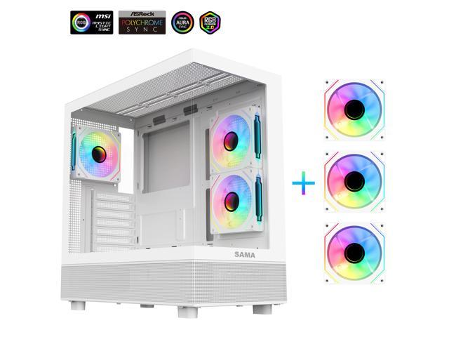 [Case]Sama Neview 4361 White Dual USB3.0 and Type C Tempered Glass ATX Mid Tower Gaming Computer Case w/ 3 x 120mm ARGB Fans (2 x MB Side, 1 x Rear) Pre-Installed (200-110 = 90)[Newegg]
