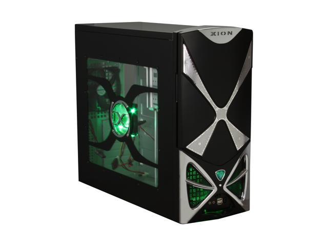 XION XION II Series XON-111 Black with Green LED Light Steel ATX Mid Tower Computer Case