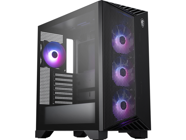 MSI MPG GUNGNIR 211R AIRFLOW PZ, Mid-Tower Gaming PC Case, ATX/E-ATX Capacity, Back Connect, 4x120mm PWM ARGB Fans, Tempered Glass Window, Blackg