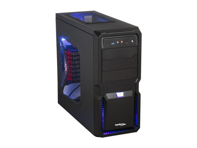 Sentey Eagle Plus Extreme Division Tower Case - 2 x 120mm Blue LED Fan Cooler / HD Audio / 1 x USB 3.0 / Removable Aluminum HDD-SSD Tray / Screwless