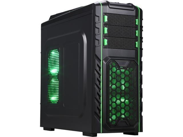 DIYPC Skyline-07-G Black SECC ATX Full Tower Gaming USB 3.0 Computer Case w/ 7 x 120mm Green fans
