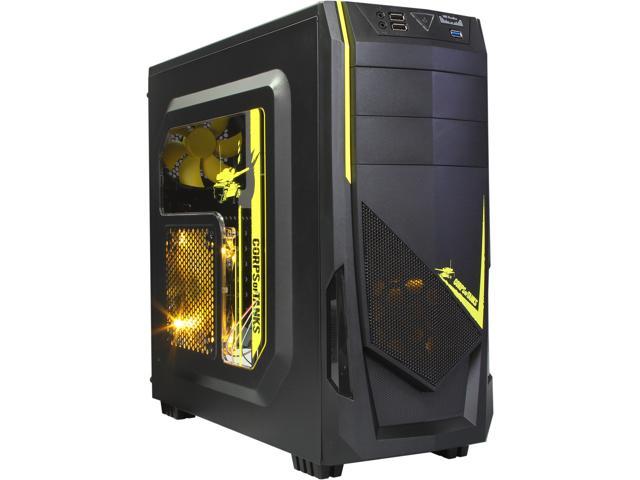 DIYPC Ranger-R8-Y Black/Yellow USB 3.0 ATX Mid Tower Gaming Computer Case with 3 x Yellow Fans (1 x 140mm LED Fan x side, 1x120mm LED Fan x front, 1 x 120mm fan x rear)