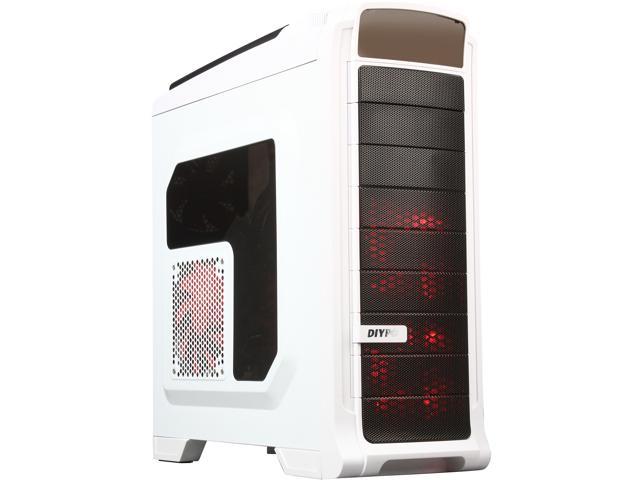 DIYPC Shadow-H01-W  White Dual USB 3.0 ATX Mid Tower Gaming Computer Case with Build-in 6 x Red Fans (2 x 120mm LED Fan x Top, 2 x 120mm LED Fan x Front, 1 x 140mm Fan x Side, 1 x 120mm Fan x rear