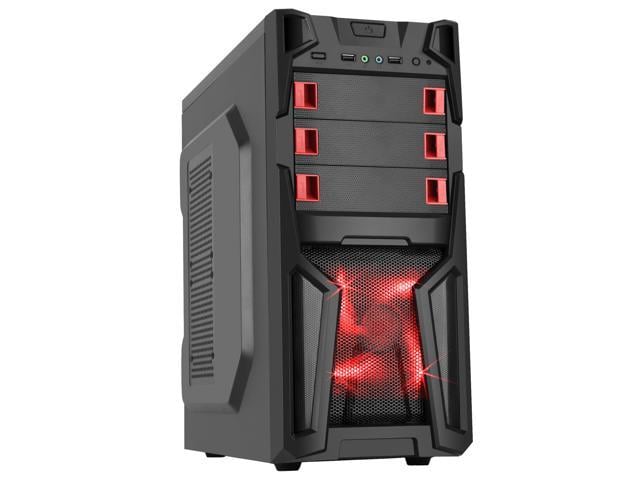 DIYPC Solo-T1-R Black USB 3.0 ATX Mid Tower Gaming Computer Case with 2 x Red Fans (1 x 120mm LED Fan x Front, 1 x120mm Fan x Rear) Pre-installed
