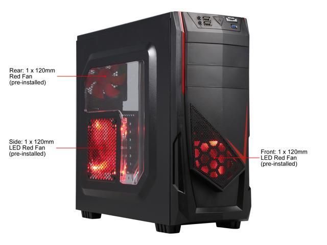 Diypc Ranger R4 R Black Red Usb 3 0 Atx Mid Tower Gaming Computer Case With 3 X Red Fans 1 X 1mm Side Led Fan 1 X 1mm Front Led Fan 1 X 1mm Rear