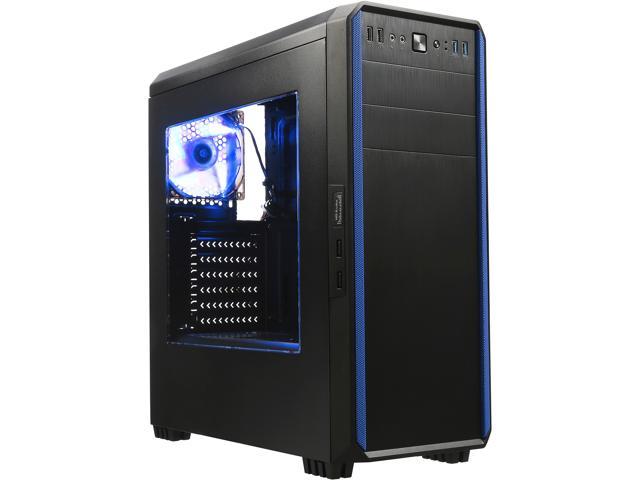 DIYPC J180-BL Black Dual USB 3.0 ATX Mid Tower Gaming Computer Case with Build-in 2 x Fans (1 x 120mm Fan x Front, 1 x 120mm Blue LED Fan x Rear)