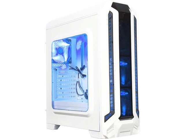 DIYPC Gamestorm-W White Dual USB 3.0 ATX Mid Tower Gaming Computer Case with Build-in 3 x Fans (2 x 120mm Blue LED Fans x Front, 1 x 120mm Blue LED Fan x Rear)