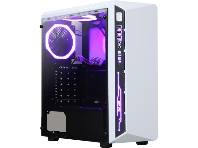 DIYPC DIY-Model X-W-RGB White Steel / Tempered Glass ATX Mid Tower Computer Case with 2 x RGB LED Ring Fans (Pre-Installed)