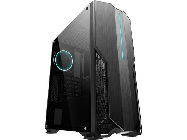 DIYPC VII-BK-ARGB Black USB3.0 Steel/ Tempered Glass ATX Mid Tower Gaming Computer Case w/ Full-Sized Tempered Glass Panel Addressable ARGB Strip and Pre-Installed 1 x Rear Addressable ARGB LED Ring Fan