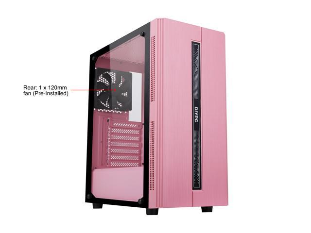 Open Box: DIYPC Rainbow-Flash-S1-P Pink Steel / Tempered Glass ATX