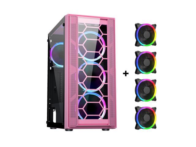 DIYPC Rainbow-Flash-F4-P Pink USB 3.0 Steel / Tempered Glass ATX