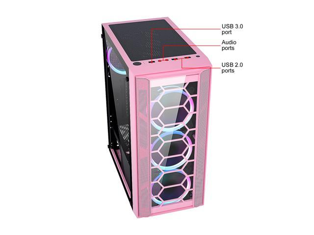 DIYPC Rainbow-Flash-F4-P Pink USB 3.0 Steel / Tempered Glass ATX