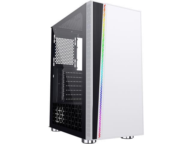 DIYPC DIY-D2-RGB-W White USB 3.0 Steel/ Tempered Glass ATX Mid Tower Gaming Computer Case with Tempered Glass Panel and Addressable RGB LED Strip