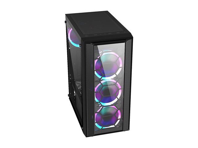 DIYPC Rainbow-Flash-F4-B Black Steel / Tempered Glass ATX Mid