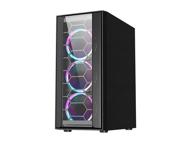 DIYPC Rainbow-Flash-F4-B Black Steel / Tempered Glass ATX Mid