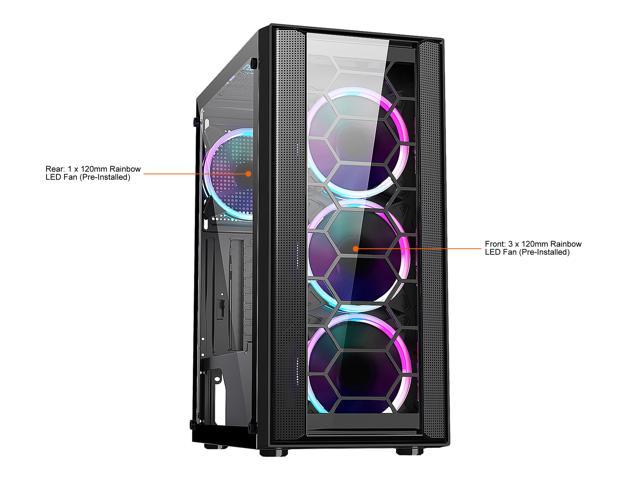 DIYPC Rainbow-Flash-F4-B Black Steel / Tempered Glass ATX Mid