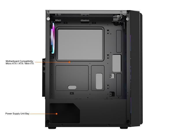 DIYPC Rainbow-Flash-F4-B Black Steel / Tempered Glass ATX Mid Tower  Computer Case, 4 x 120mm Autoflow Rainbow LED Fans (Pre-Installed)